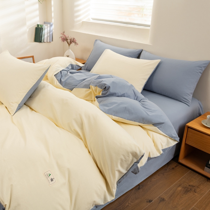 91家纺网 家纺一手货源 找家纺 居美良品 2025新款色织全棉水洗棉四件套 奶昔-蓝