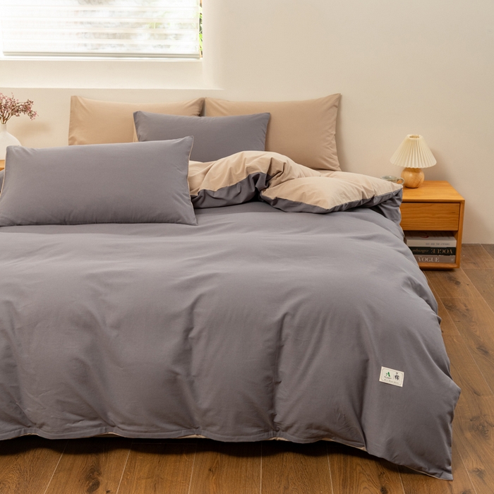 91家纺网 家纺一手货源 找家纺 居美良品 2025新款色织全棉水洗棉四件套 深灰-咖