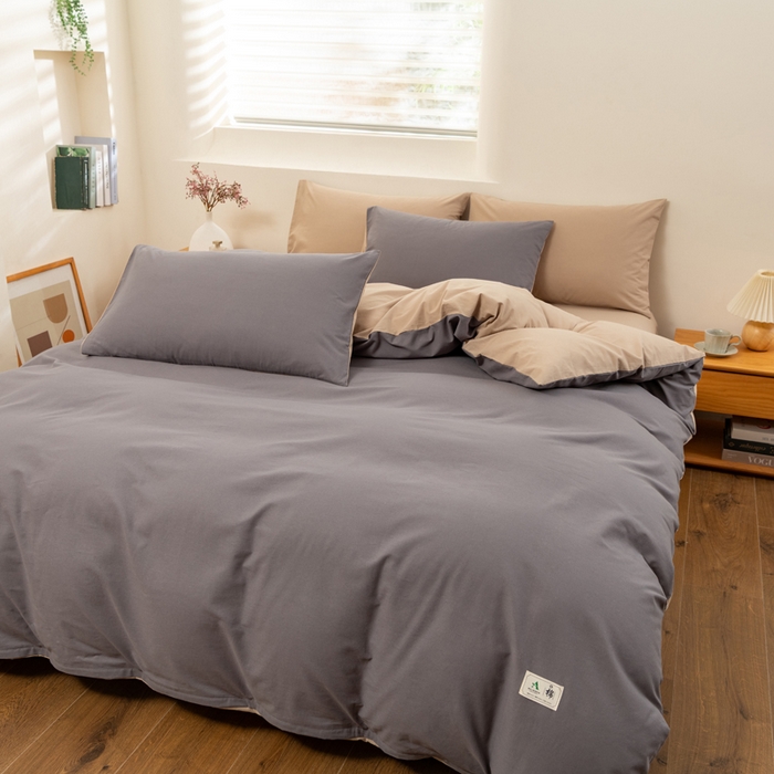 91家纺网 家纺一手货源 找家纺 居美良品 2025新款色织全棉水洗棉四件套 深灰-咖