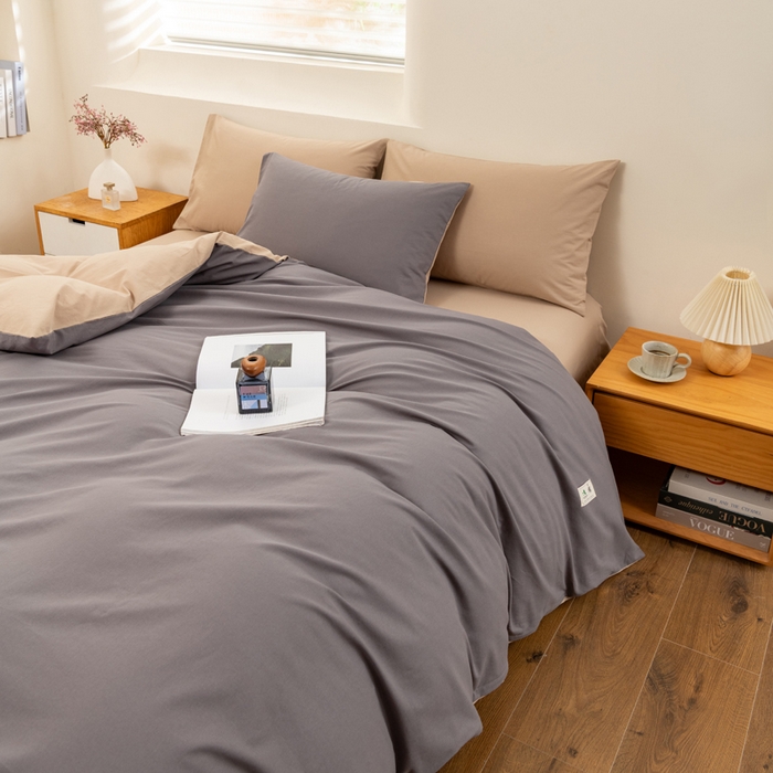 91家纺网 家纺一手货源 找家纺 居美良品 2025新款色织全棉水洗棉四件套 深灰-咖