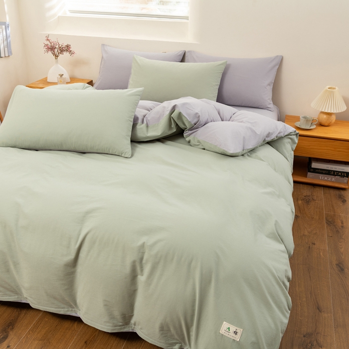 91家纺网 家纺一手货源 找家纺 居美良品 2025新款色织全棉水洗棉四件套 松绿-灰