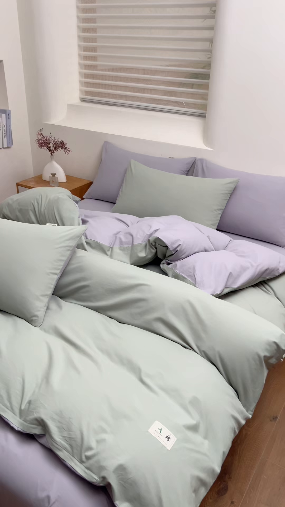 91家纺网 家纺一手货源 找家纺 居美良品 2025新款色织全棉水洗棉四件套 松绿-灰