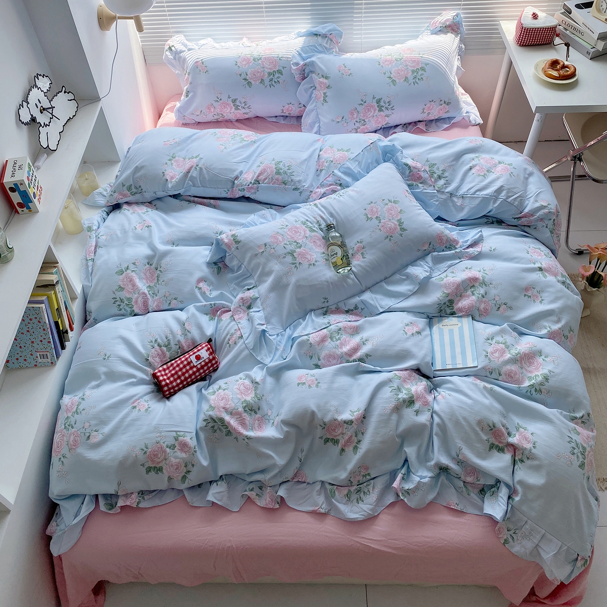 （总）芷凡家纺2025新款A类加厚超柔水洗棉花边款韩式四件套-风格二