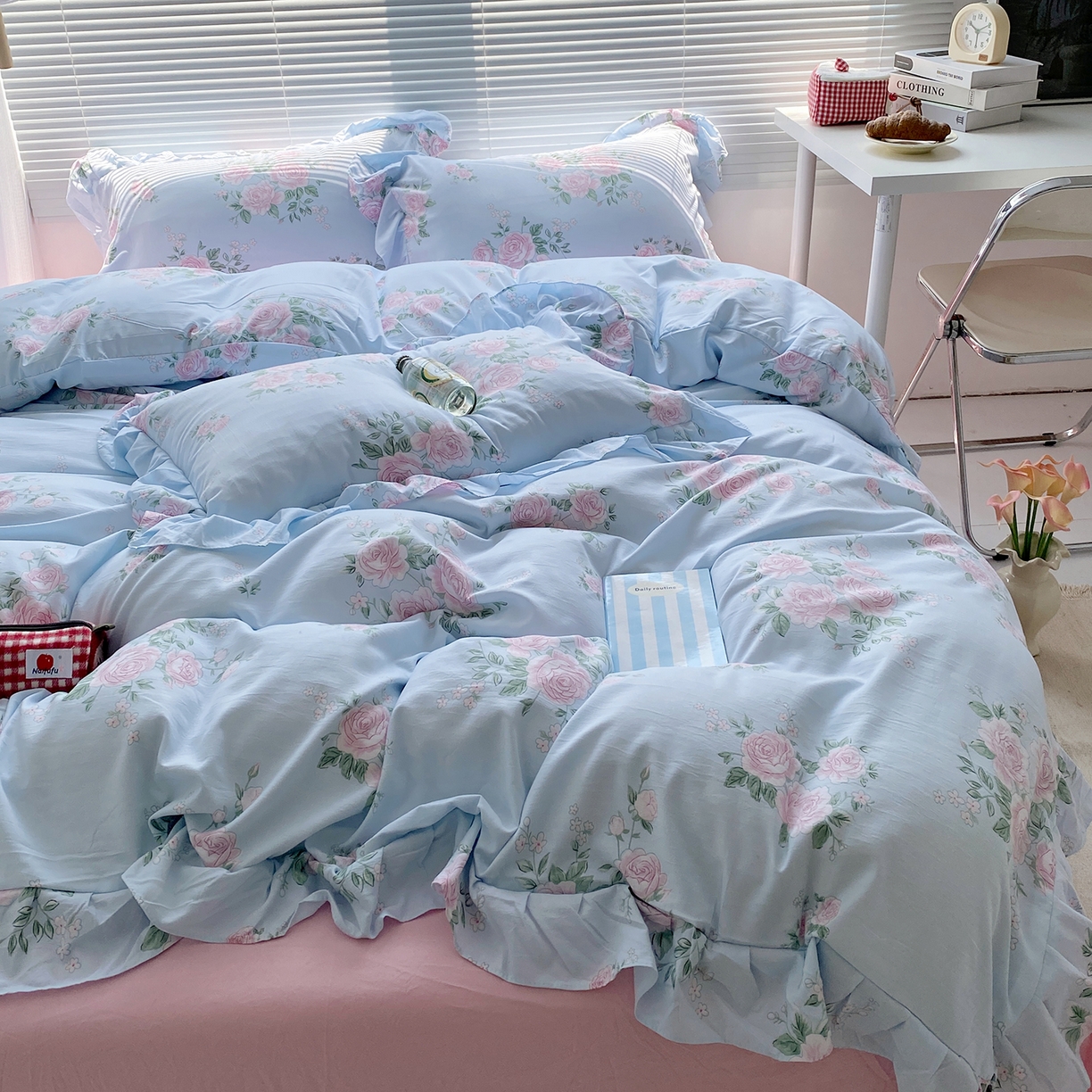 91家纺网 家纺一手货源 找家纺 （总）芷凡家纺2025新款A类加厚超柔水洗棉花边款韩式四件套-风格二