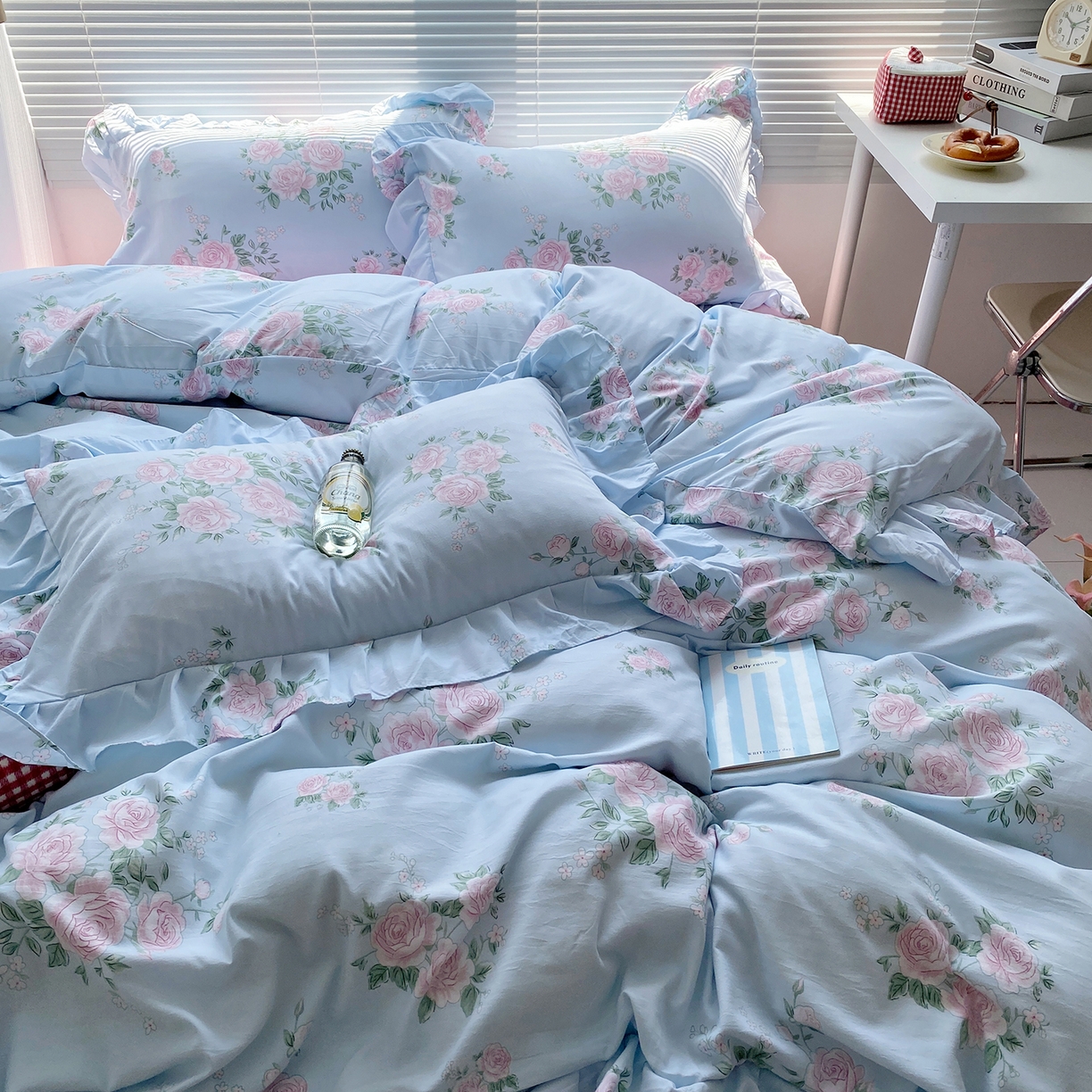 91家纺网 家纺一手货源 找家纺 （总）芷凡家纺2025新款A类加厚超柔水洗棉花边款韩式四件套-风格二