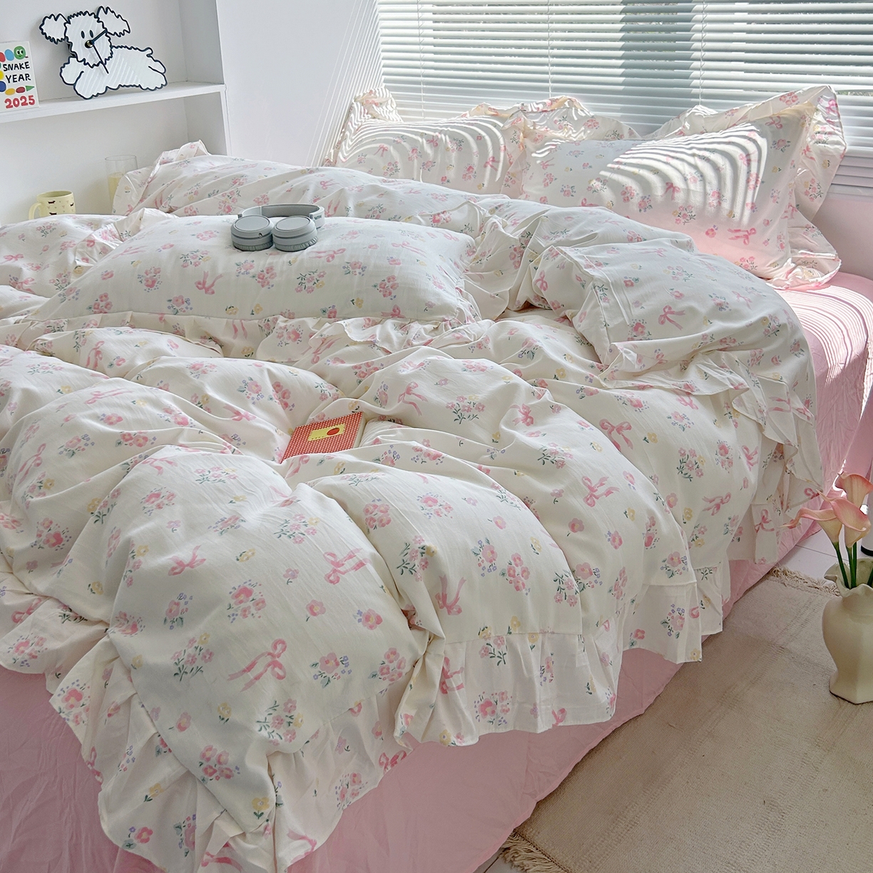 91家纺网 家纺一手货源 找家纺 芷凡家纺2025新款A类加厚超柔水洗棉花边款韩式四件套-风格二 蝶语