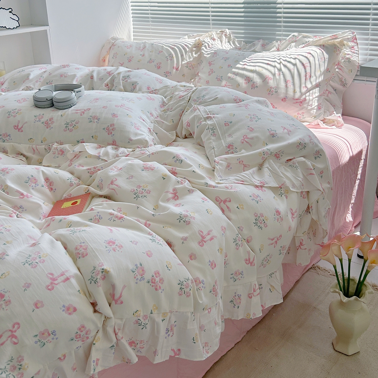 91家纺网 家纺一手货源 找家纺 芷凡家纺2025新款A类加厚超柔水洗棉花边款韩式四件套-风格二 蝶语