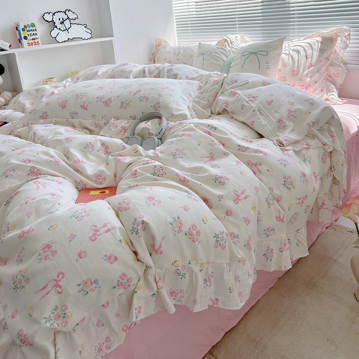 91家纺网 家纺一手货源 找家纺 芷凡家纺2025新款A类加厚超柔水洗棉花边款韩式四件套-风格二 蝶语