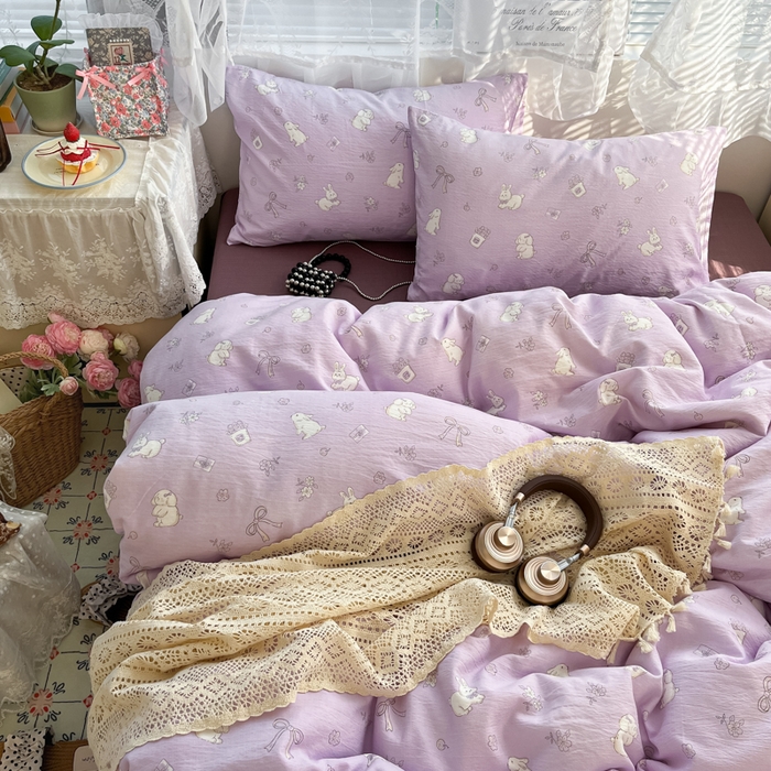 91家纺网 家纺一手货源 找家纺 （总）卡迪熊家纺 2025新款超柔云感m印花双层纱四件套