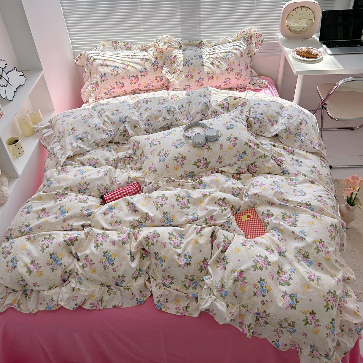 芷凡家纺2025新款A类加厚超柔水洗棉花边款韩式四件套-风格二 花开曼舞