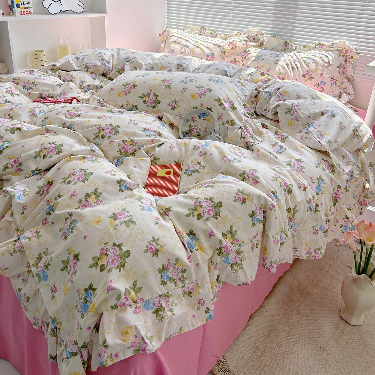 91家纺网 家纺一手货源 找家纺 芷凡家纺2025新款A类加厚超柔水洗棉花边款韩式四件套-风格二 花开曼舞