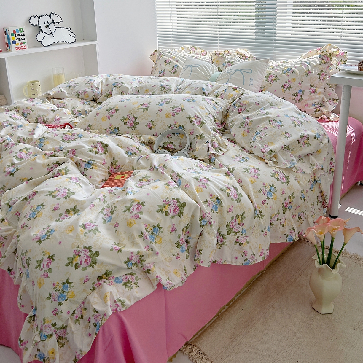 91家纺网 家纺一手货源 找家纺 芷凡家纺2025新款A类加厚超柔水洗棉花边款韩式四件套-风格二 花开曼舞