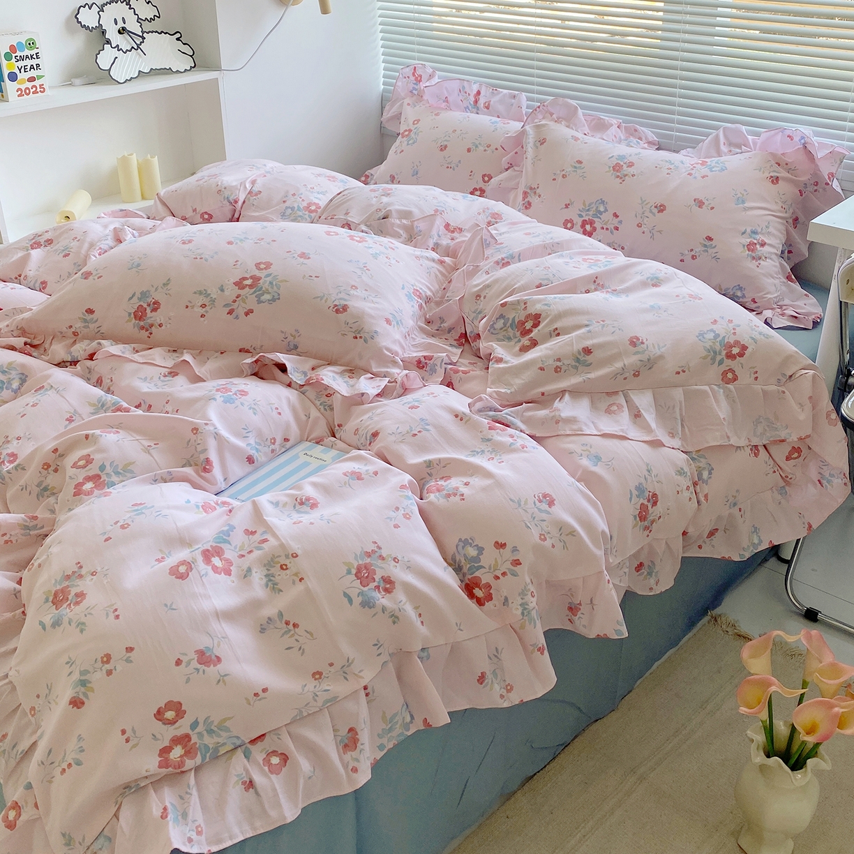 91家纺网 家纺一手货源 找家纺 芷凡家纺2025新款A类加厚超柔水洗棉花边款韩式四件套-风格二 夕颜