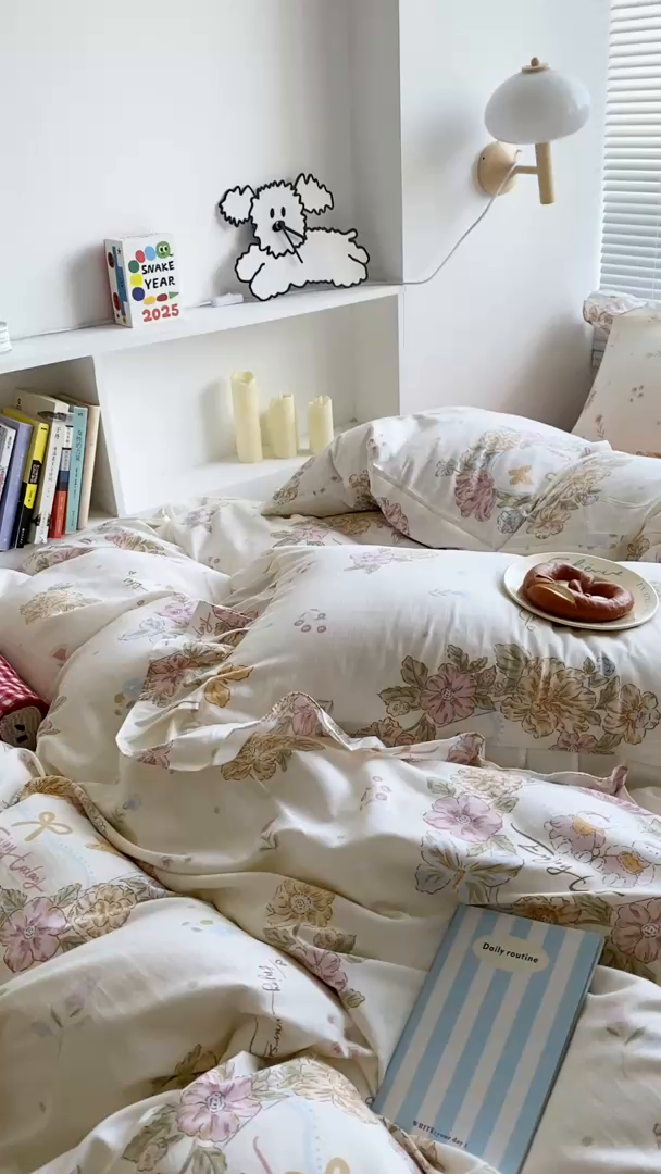 91家纺网 家纺一手货源 找家纺 芷凡家纺2025新款A类加厚超柔水洗棉花边款韩式四件套-风格二 忧乐花语