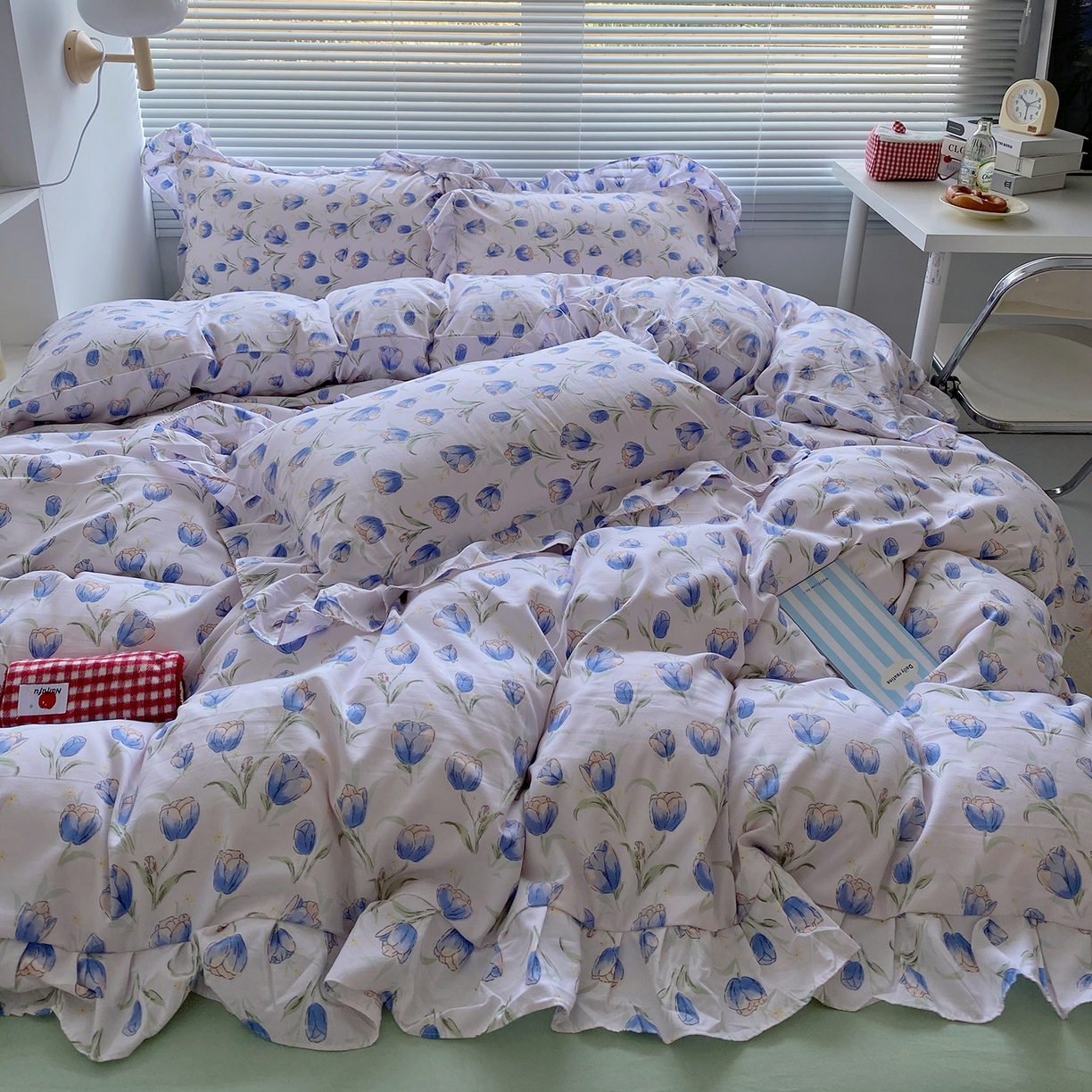 91家纺网 家纺一手货源 找家纺 芷凡家纺2025新款A类加厚超柔水洗棉花边款韩式四件套-风格二 郁金香