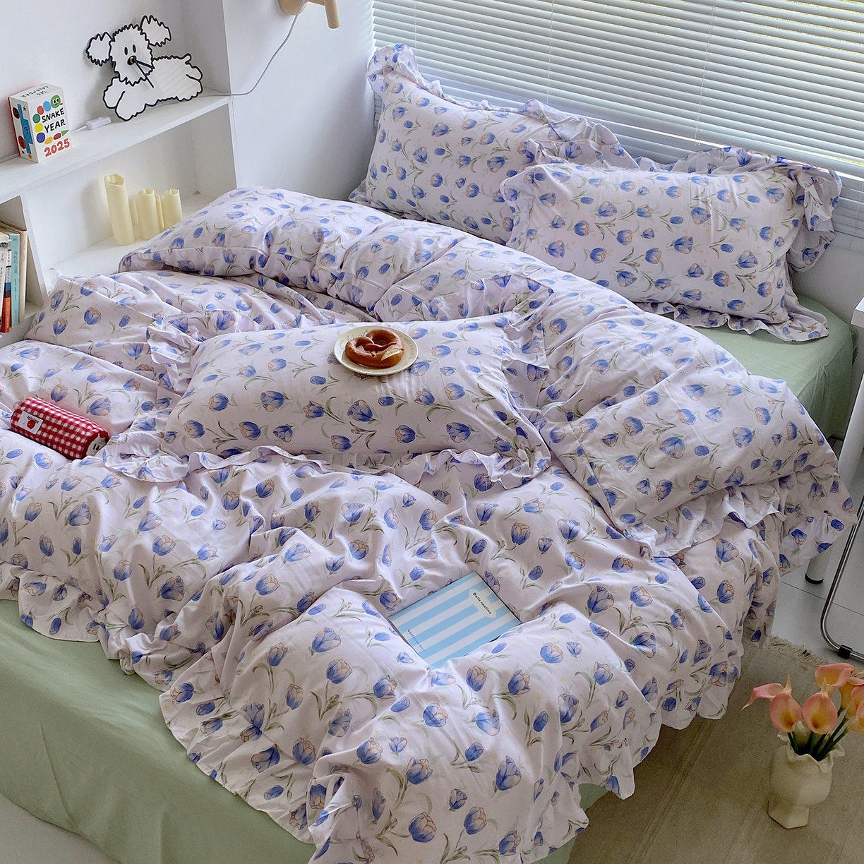 91家纺网 家纺一手货源 找家纺 芷凡家纺2025新款A类加厚超柔水洗棉花边款韩式四件套-风格二 郁金香