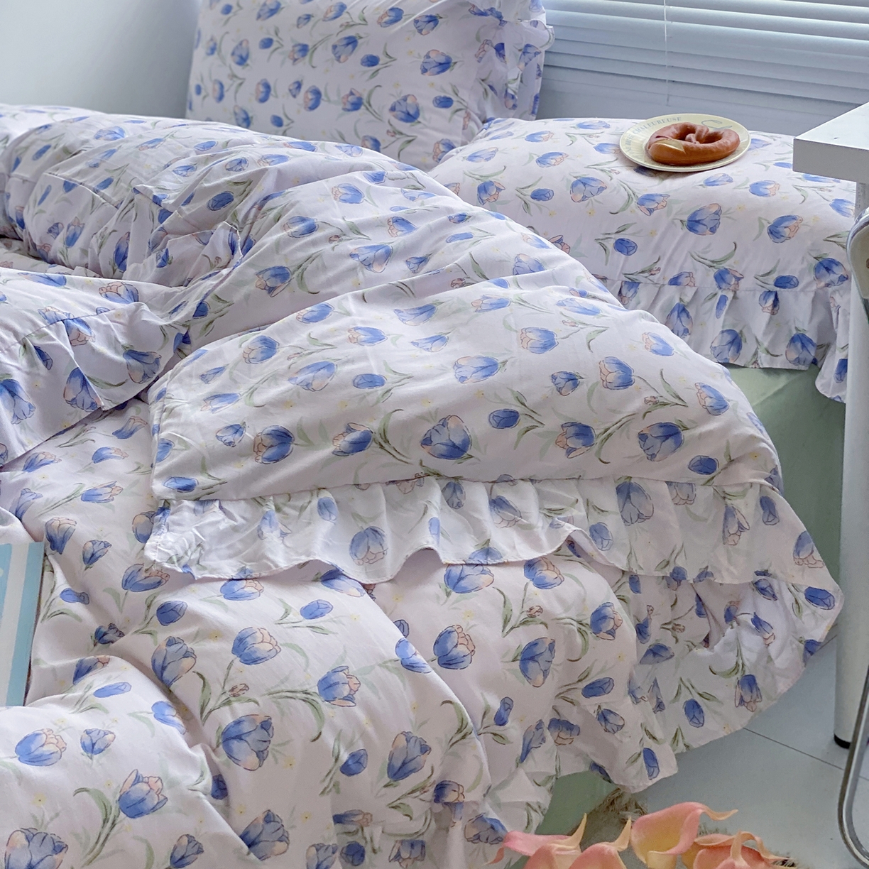 91家纺网 家纺一手货源 找家纺 芷凡家纺2025新款A类加厚超柔水洗棉花边款韩式四件套-风格二 郁金香