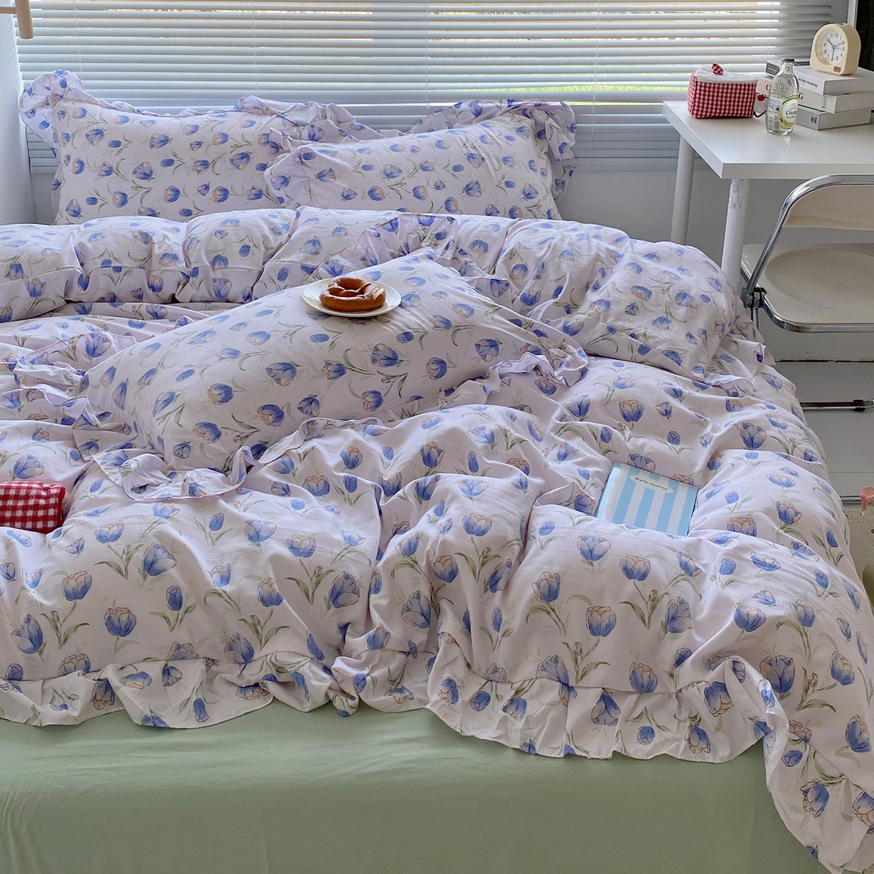 91家纺网 家纺一手货源 找家纺 芷凡家纺2025新款A类加厚超柔水洗棉花边款韩式四件套-风格二 郁金香