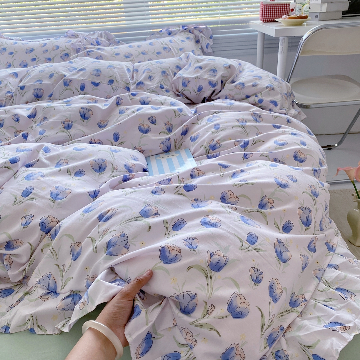 91家纺网 家纺一手货源 找家纺 芷凡家纺2025新款A类加厚超柔水洗棉花边款韩式四件套-风格二 郁金香