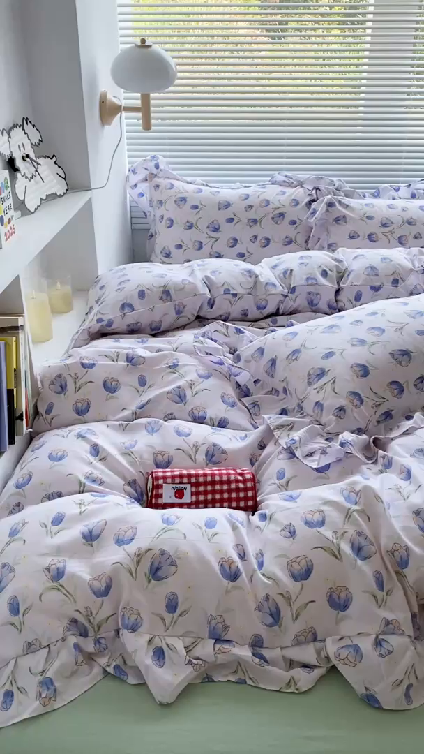 91家纺网 家纺一手货源 找家纺 芷凡家纺2025新款A类加厚超柔水洗棉花边款韩式四件套-风格二 郁金香