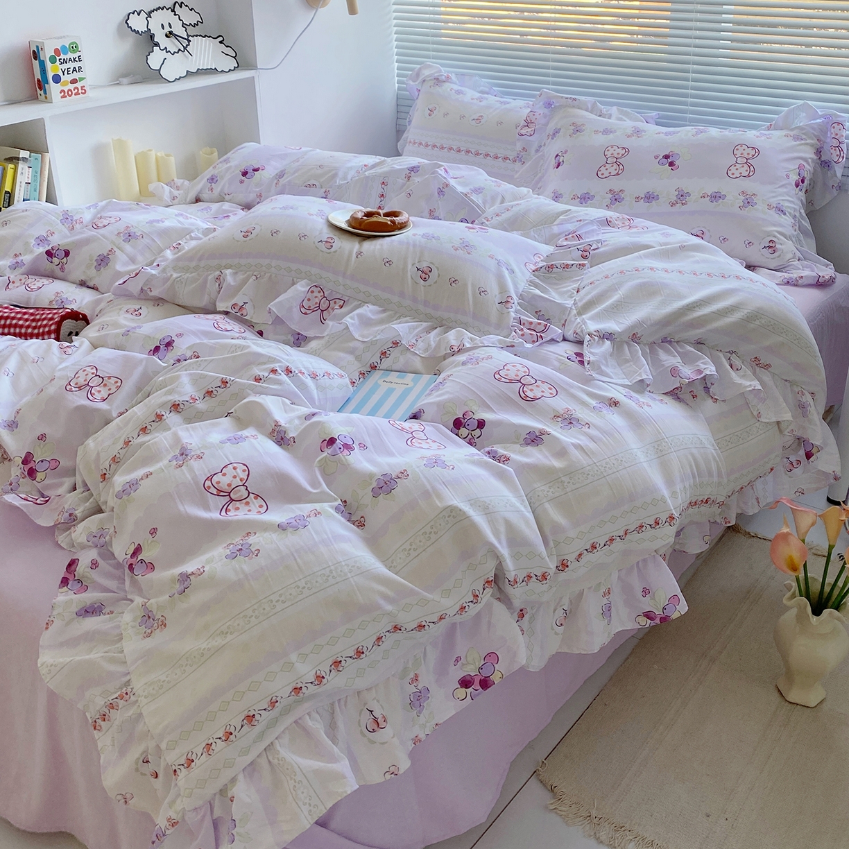 91家纺网 家纺一手货源 找家纺 芷凡家纺2025新款A类加厚超柔水洗棉花边款韩式四件套-风格二 芝士葡萄