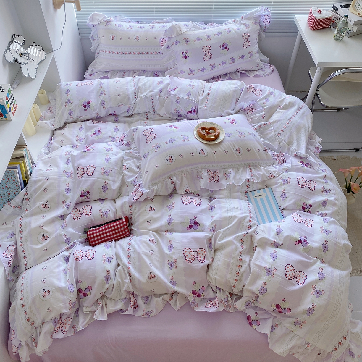 芷凡家纺2025新款A类加厚超柔水洗棉花边款韩式四件套-风格二 芝士葡萄