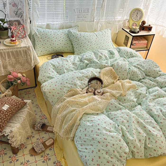 91家纺网 家纺一手货源 找家纺 卡迪熊家纺 2025新款超柔云感m印花双层纱四件套 芬芳玫瑰