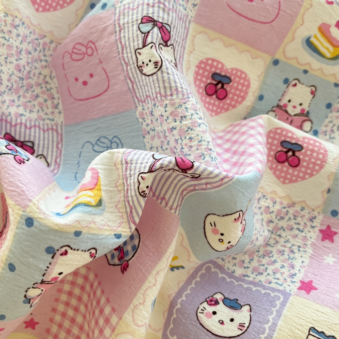 91家纺网 家纺一手货源 找家纺 卡迪熊家纺 2025新款超柔云感m印花双层纱四件套 格格猫咪