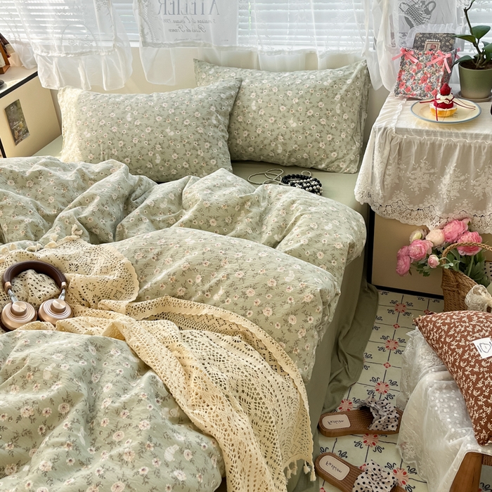 91家纺网 家纺一手货源 找家纺 卡迪熊家纺 2025新款超柔云感m印花双层纱四件套 花丛小兔