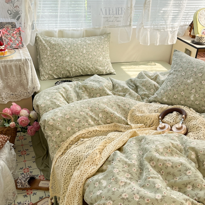 91家纺网 家纺一手货源 找家纺 卡迪熊家纺 2025新款超柔云感m印花双层纱四件套 花丛小兔