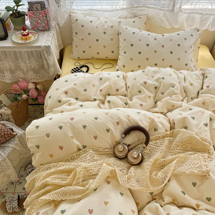 卡迪熊家纺 2025新款超柔云感m印花双层纱四件套 同心相印