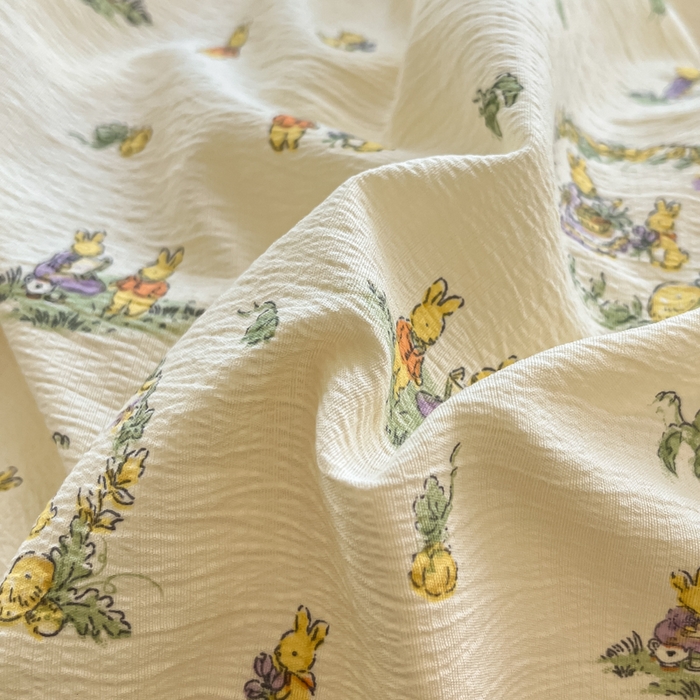 91家纺网 家纺一手货源 找家纺 卡迪熊家纺 2025新款超柔云感m印花双层纱四件套 兔兔诗园