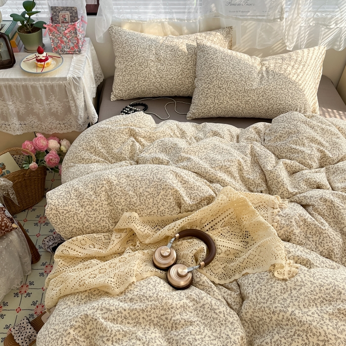 卡迪熊家纺 2025新款超柔云感m印花双层纱四件套 枝蔓繁花