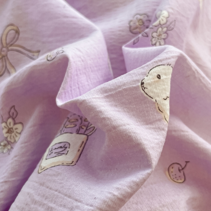 91家纺网 家纺一手货源 找家纺 卡迪熊家纺 2025新款超柔云感m印花双层纱四件套 逐花迷途