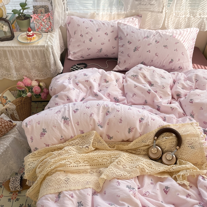 卡迪熊家纺 2025新款超柔云感m印花双层纱四件套 紫气葡萄