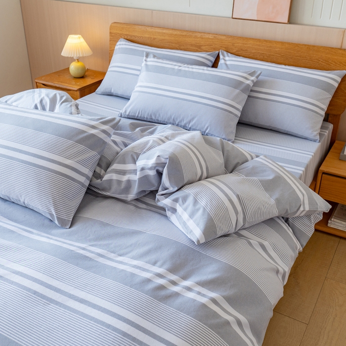 91家纺网 家纺一手货源 找家纺 居美良品 2025新款100%全棉色织老粗布四件套 云锦-浅灰