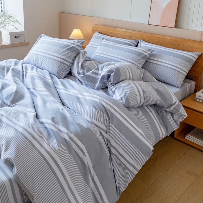 91家纺网 家纺一手货源 找家纺 居美良品 2025新款100%全棉色织老粗布四件套 云锦-浅灰