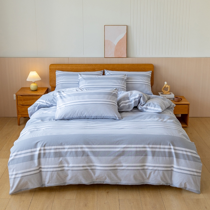 91家纺网 家纺一手货源 找家纺 居美良品 2025新款100%全棉色织老粗布四件套 云锦-浅灰