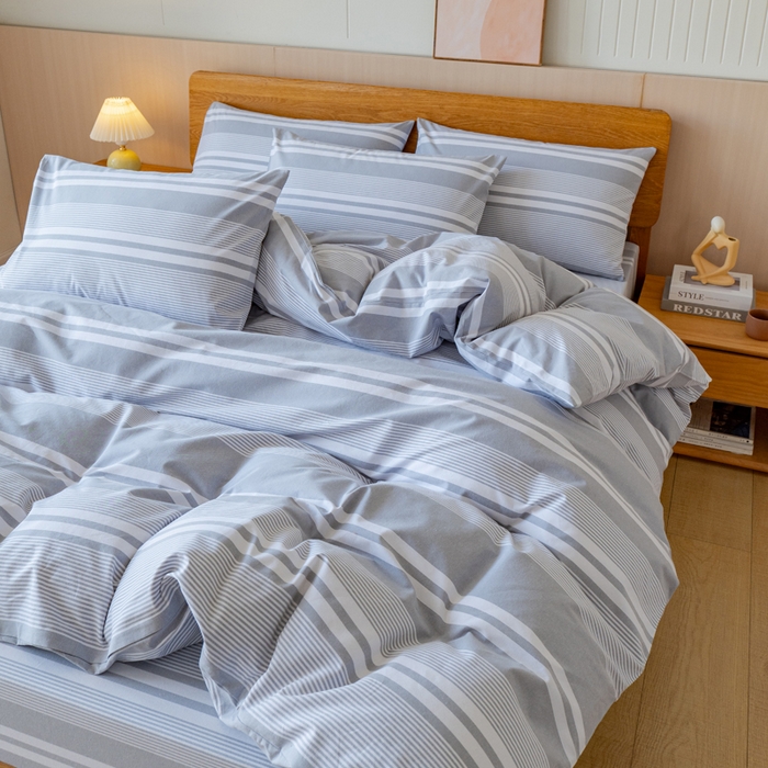 91家纺网 家纺一手货源 找家纺 居美良品 2025新款100%全棉色织老粗布四件套 云锦-浅灰