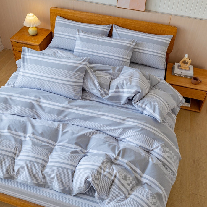 91家纺网 家纺一手货源 找家纺 居美良品 2025新款100%全棉色织老粗布四件套 云锦-浅灰