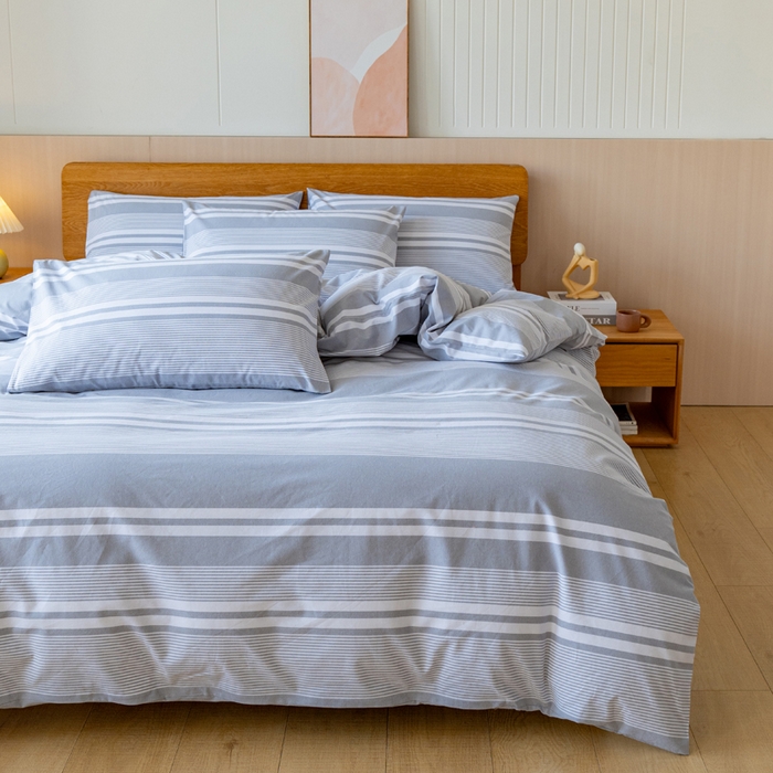 91家纺网 家纺一手货源 找家纺 居美良品 2025新款100%全棉色织老粗布四件套 云锦-浅灰