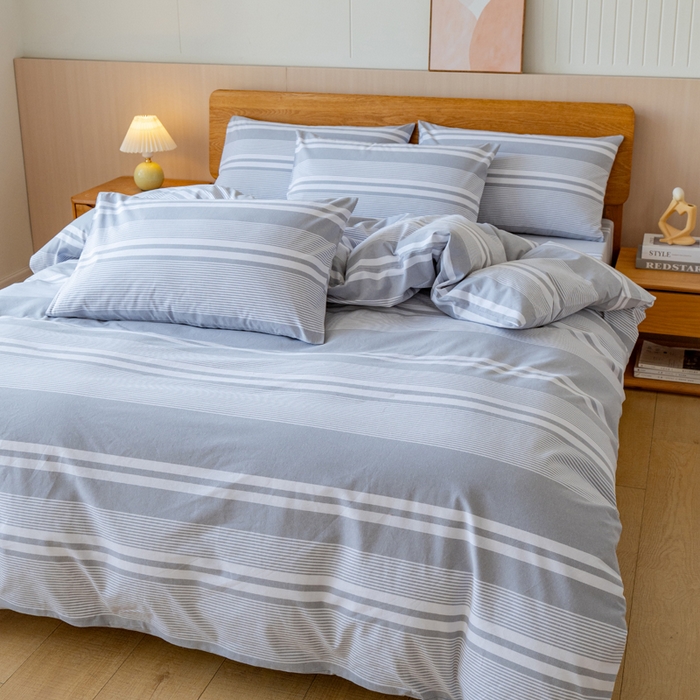 91家纺网 家纺一手货源 找家纺 居美良品 2025新款100%全棉色织老粗布四件套 云锦-浅灰