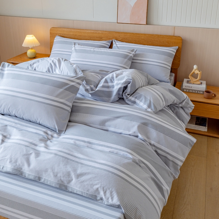 91家纺网 家纺一手货源 找家纺 居美良品 2025新款100%全棉色织老粗布四件套 云锦-浅灰