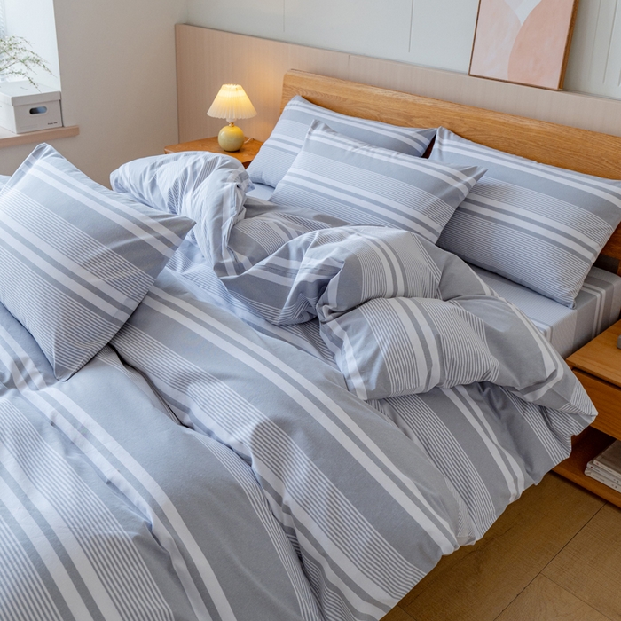 91家纺网 家纺一手货源 找家纺 居美良品 2025新款100%全棉色织老粗布四件套 云锦-浅灰