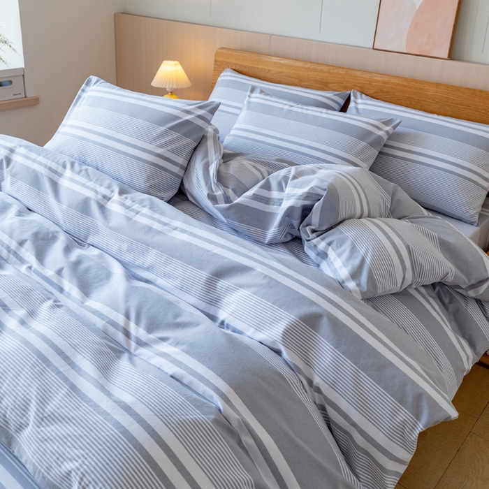 91家纺网 家纺一手货源 找家纺 居美良品 2025新款100%全棉色织老粗布四件套 云锦-浅灰