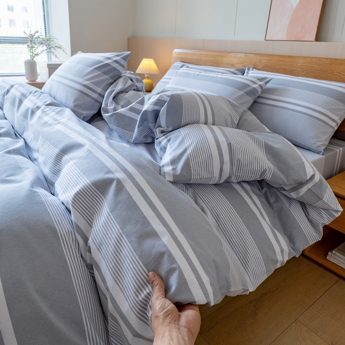 91家纺网 家纺一手货源 找家纺 居美良品 2025新款100%全棉色织老粗布四件套 云锦-浅灰