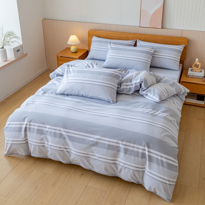 91家纺网 家纺一手货源 找家纺 居美良品 2025新款100%全棉色织老粗布四件套 云锦-浅灰