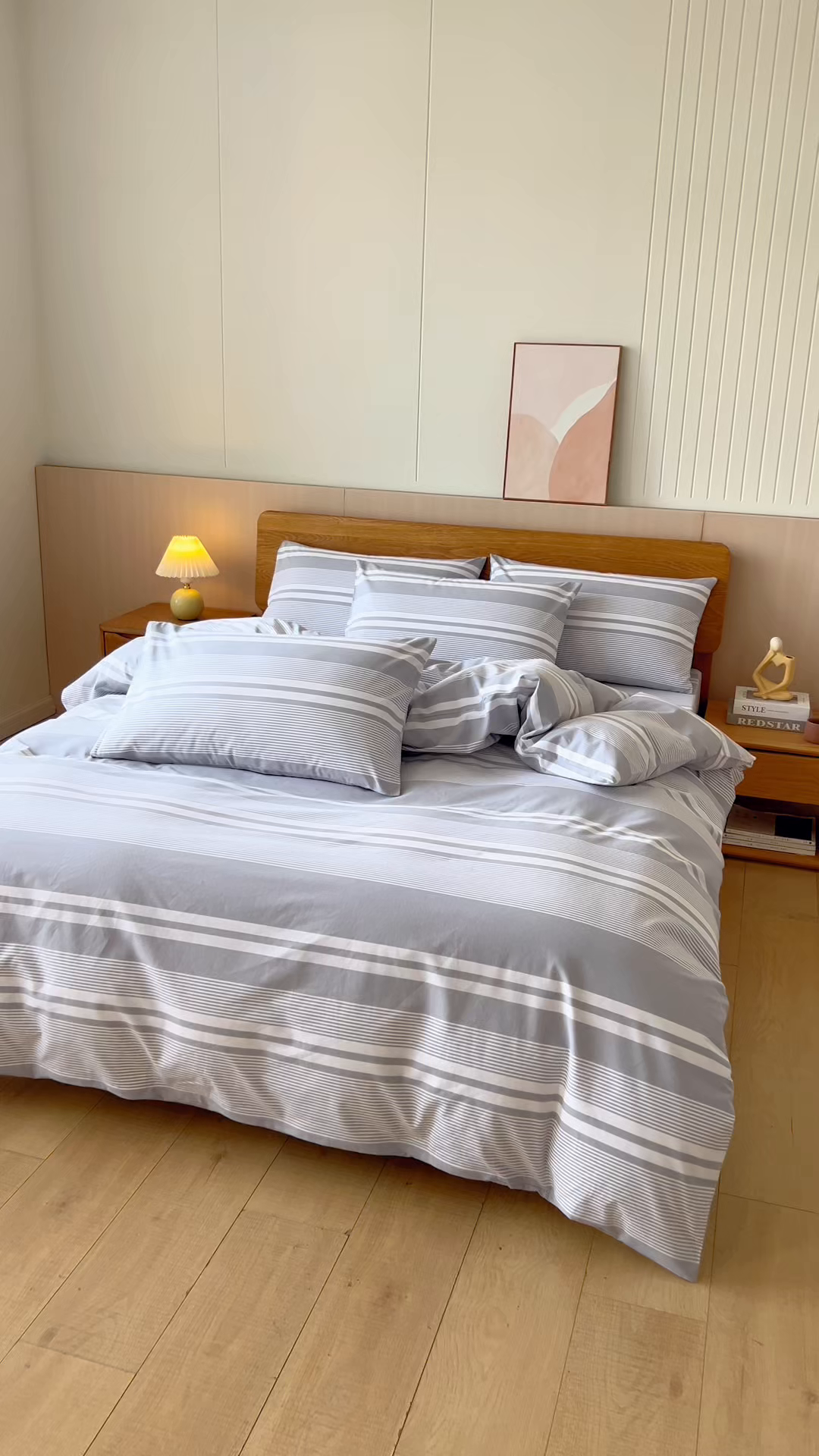 91家纺网 家纺一手货源 找家纺 居美良品 2025新款100%全棉色织老粗布四件套 云锦-浅灰