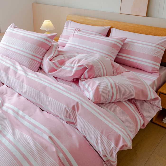 91家纺网 家纺一手货源 找家纺 居美良品 2025新款100%全棉色织老粗布四件套 云锦-浅粉