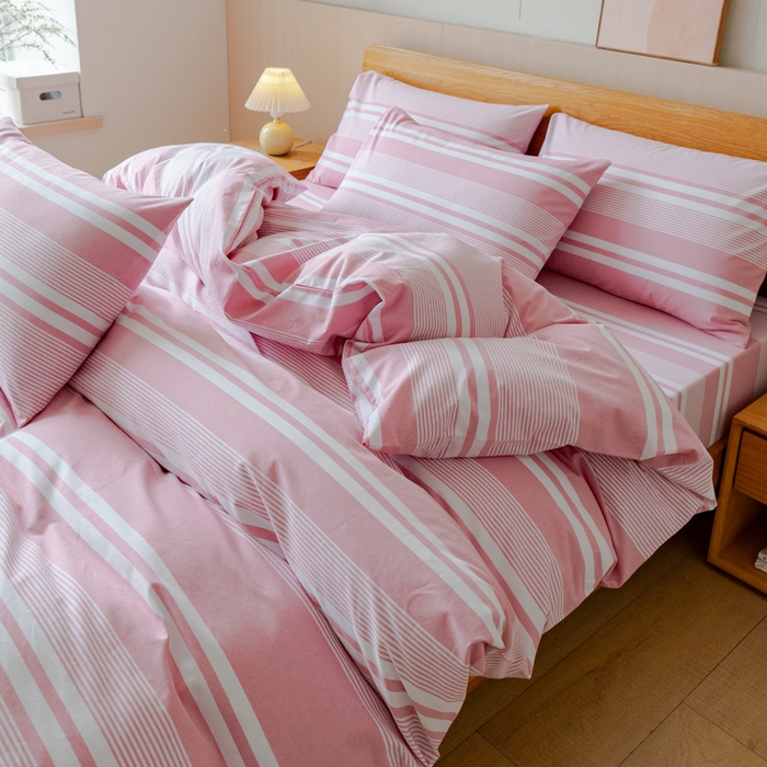 91家纺网 家纺一手货源 找家纺 居美良品 2025新款100%全棉色织老粗布四件套 云锦-浅粉